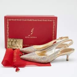 Pre Owned René Caovilla Metallic Crystal Embellished Satin Slingback Pumps Size 39