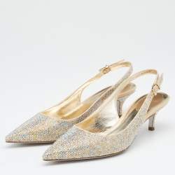 Pre Owned René Caovilla Metallic Crystal Embellished Satin Slingback Pumps Size 39