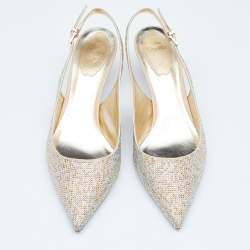 Pre Owned René Caovilla Metallic Crystal Embellished Satin Slingback Pumps Size 39