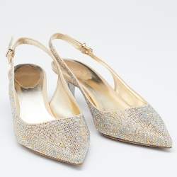 Pre Owned René Caovilla Metallic Crystal Embellished Satin Slingback Pumps Size 39