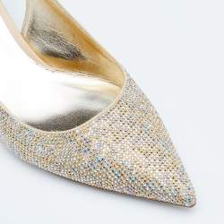 Pre Owned René Caovilla Metallic Crystal Embellished Satin Slingback Pumps Size 39