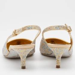 Pre Owned René Caovilla Metallic Crystal Embellished Satin Slingback Pumps Size 39