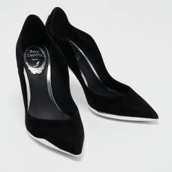 René Caovilla Black/Silver Suede and Leather Decollete Pumps Size 36