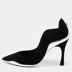 René Caovilla Black/Silver Suede and Leather Decollete Pumps Size 36