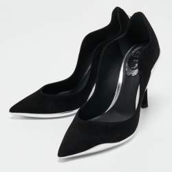 René Caovilla Black/Silver Suede and Leather Decollete Pumps Size 36