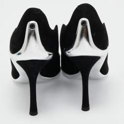 René Caovilla Black/Silver Suede and Leather Decollete Pumps Size 36
