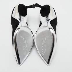 René Caovilla Black/Silver Suede and Leather Decollete Pumps Size 36