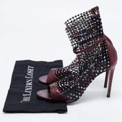 Rene Caovilla Metalic Red Texture Leather And Mesh Crystal Embellished Galaxia Sandals Size 38