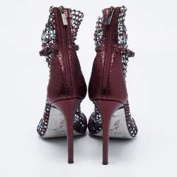 Rene Caovilla Metalic Red Texture Leather And Mesh Crystal Embellished Galaxia Sandals Size 38