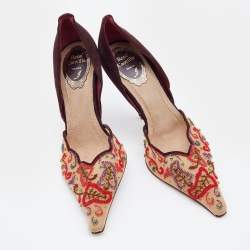 مملوكة مسبقًا René Caovilla Multicolor Beads Embroidered Mesh and Suede D'orsay Pumps Size 38