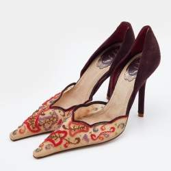 مملوكة مسبقًا René Caovilla Multicolor Beads Embroidered Mesh and Suede D'orsay Pumps Size 38