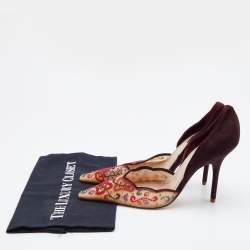 مملوكة مسبقًا René Caovilla Multicolor Beads Embroidered Mesh and Suede D'orsay Pumps Size 38
