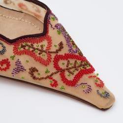 مملوكة مسبقًا René Caovilla Multicolor Beads Embroidered Mesh and Suede D'orsay Pumps Size 38