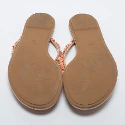 Pre Owned René Caovilla Gold/Beige Satin Embellished Thong  Sandals Size 39