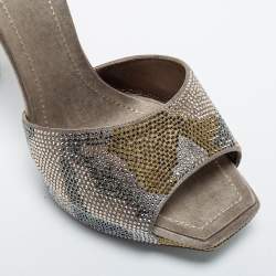 René Caovilla Grey Satin Crystal Embellishment Slides Size 40  