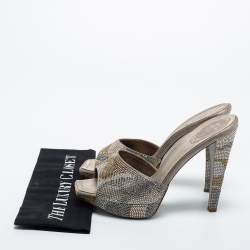 René Caovilla Grey Satin Crystal Embellishment Slides Size 40  