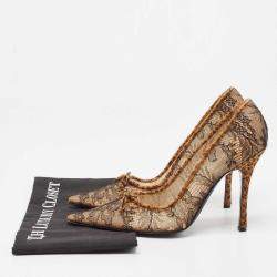 Pre Owned René Caovilla Brown/Black Lace and Calf Hair Bow Pointed Toe Pumps Size 40