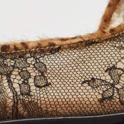 Pre Owned René Caovilla Brown/Black Lace and Calf Hair Bow Pointed Toe Pumps Size 40