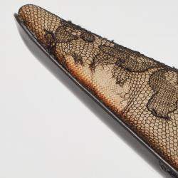 Pre Owned René Caovilla Brown/Black Lace and Calf Hair Bow Pointed Toe Pumps Size 40