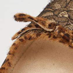 Pre Owned René Caovilla Brown/Black Lace and Calf Hair Bow Pointed Toe Pumps Size 40