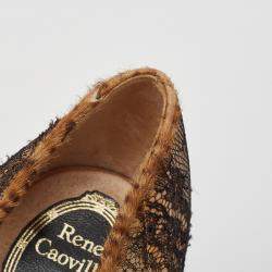 Pre Owned René Caovilla Brown/Black Lace and Calf Hair Bow Pointed Toe Pumps Size 40
