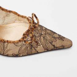 Pre Owned René Caovilla Brown/Black Lace and Calf Hair Bow Pointed Toe Pumps Size 40