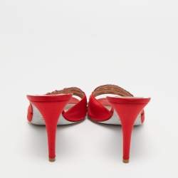 René Caovilla Red Crystal Embellished Mesh and Satin Slide Sandals Size 41