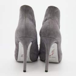 Pre Owned René Caovilla Grey/Black Suede Crystal Embellished Peep Toe Pumps Size 37