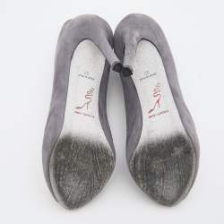 Pre Owned René Caovilla Grey/Black Suede Crystal Embellished Peep Toe Pumps Size 37