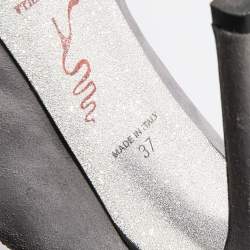 Pre Owned René Caovilla Grey/Black Suede Crystal Embellished Peep Toe Pumps Size 37