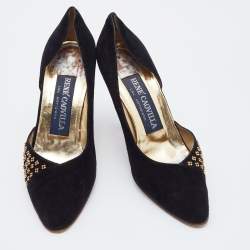 René Caovilla Black Suede Embellished D'Orsay Pumps Size 38