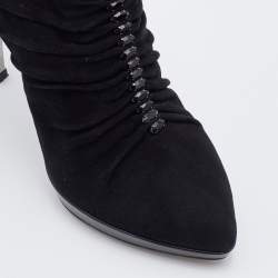 René Caovilla Black Suede Crystal embellished Ankle Length Boots Size 39