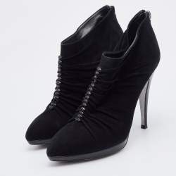 René Caovilla Black Suede Crystal embellished Ankle Length Boots Size 39