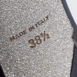 Pre Owned René Caovilla Navy Blue Satin and Leather Crystals Embellished Platform Sandals Size 38.5