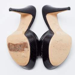 Rene Caovilla Black Croc Embossed Leather Platform Sandals Size 38