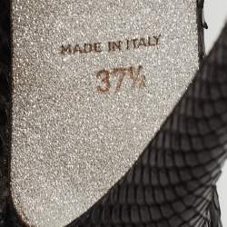 Pre Owned Rene Caovilla Black Watersnake Leather Crystals Embellished Sandals Size 37.5