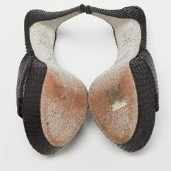 Pre Owned Rene Caovilla Black Watersnake Leather Crystals Embellished Sandals Size 37.5