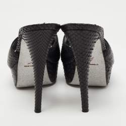 Pre Owned Rene Caovilla Black Watersnake Leather Crystals Embellished Sandals Size 37.5