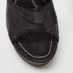 Pre Owned Rene Caovilla Black Watersnake Leather Crystals Embellished Sandals Size 37.5