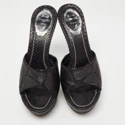 Pre Owned Rene Caovilla Black Watersnake Leather Crystals Embellished Sandals Size 37.5