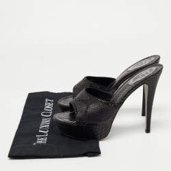 Pre Owned Rene Caovilla Black Watersnake Leather Crystals Embellished Sandals Size 37.5
