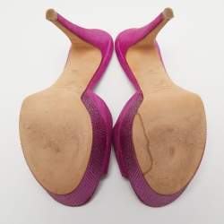 Pre Owned René Caovilla Pink Shimmer Nubuck Leather Crystals Platform Sandals Size 37