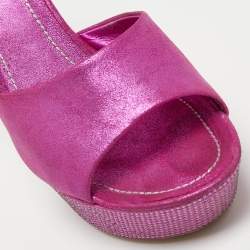Pre Owned René Caovilla Pink Shimmer Nubuck Leather Crystals Platform Sandals Size 37