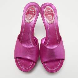 Pre Owned René Caovilla Pink Shimmer Nubuck Leather Crystals Platform Sandals Size 37