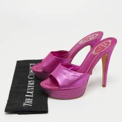 Pre Owned René Caovilla Pink Shimmer Nubuck Leather Crystals Platform Sandals Size 37
