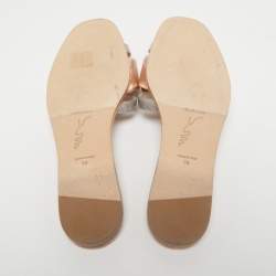 Rene Caovilla Metallic Leather Crystal and Pearl Embellished Bow Flat Slides Size 38