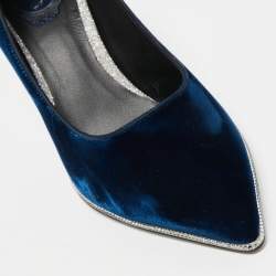 Pre Owned René Caovilla Blue Velvet Grace Pointed Toe Pumps Size 39