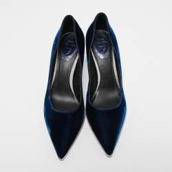 Pre Owned René Caovilla Blue Velvet Grace Pointed Toe Pumps Size 39