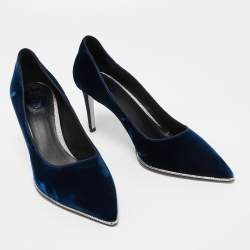 Pre Owned René Caovilla Blue Velvet Grace Pointed Toe Pumps Size 39