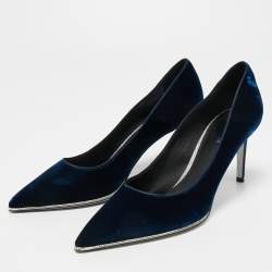 Pre Owned René Caovilla Blue Velvet Grace Pointed Toe Pumps Size 39